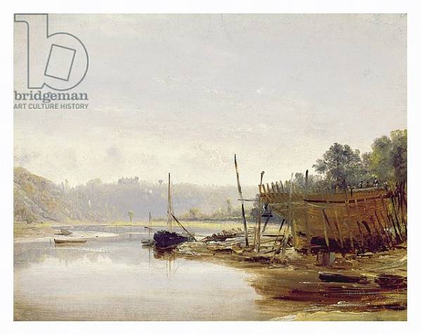 Постер Boat Building near Dinan, Brittany, c.1838 с типом исполнения На холсте в раме в багетной раме 221-03