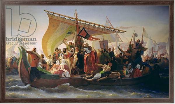 Постер The Crossing of the Bosphorus by Godfrey of Bouillon and his Brother, Baldwin, in 1097, 1854 с типом исполнения На холсте в раме в багетной раме 221-02