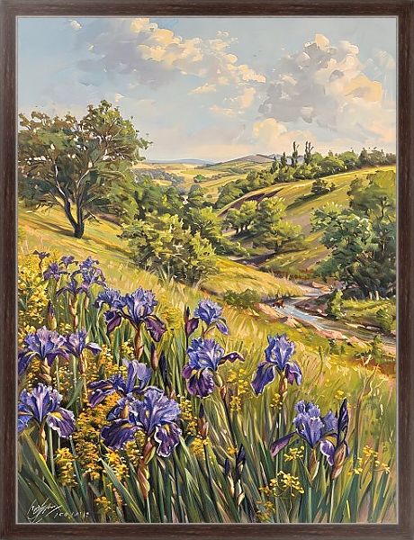 Постер Irises and river с типом исполнения На холсте в раме в багетной раме 221-02