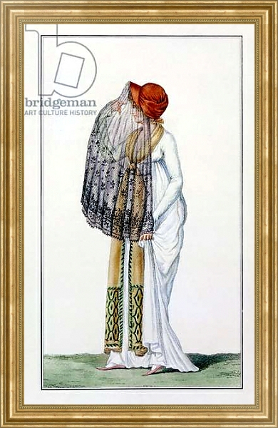Постер Ladies' day dress with veil from Journal des Dames, 1799 с типом исполнения На холсте в раме в багетной раме NA033.1.051