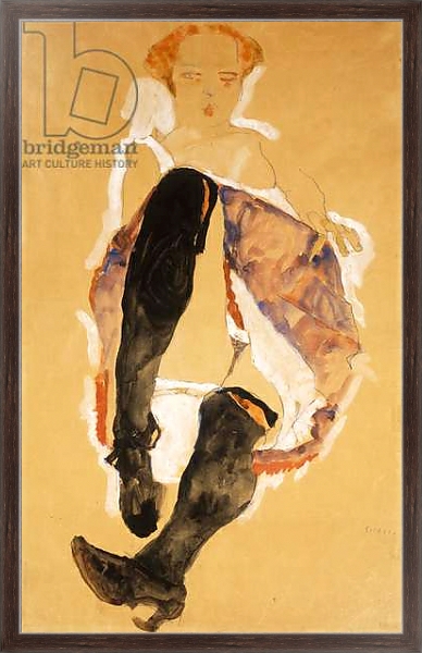 Постер Seated woman with Black Stockings; Sitzendes Madchen mit Schwarzen Strumpfen, 1911 с типом исполнения На холсте в раме в багетной раме 221-02