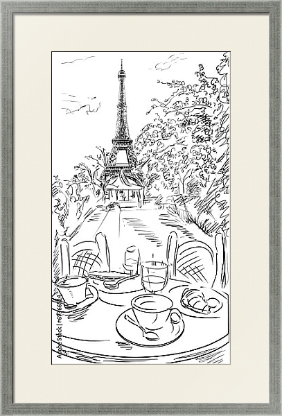 Постер Париж в Ч/Б рисунках #19 с типом исполнения Под стеклом в багетной раме 1727.2510