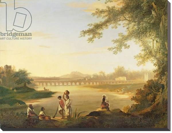Постер The Marmalong Bridge, with a Sepoy and Natives in the Foreground, c.1783 с типом исполнения На холсте без рамы