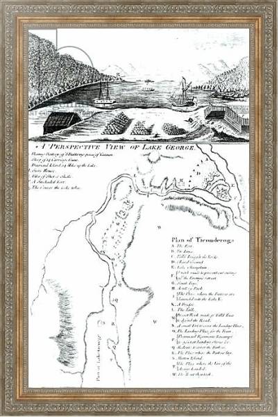 Постер A Perspective View of Lake George and a Plan of Ticonderoga с типом исполнения На холсте в раме в багетной раме 484.M48.310