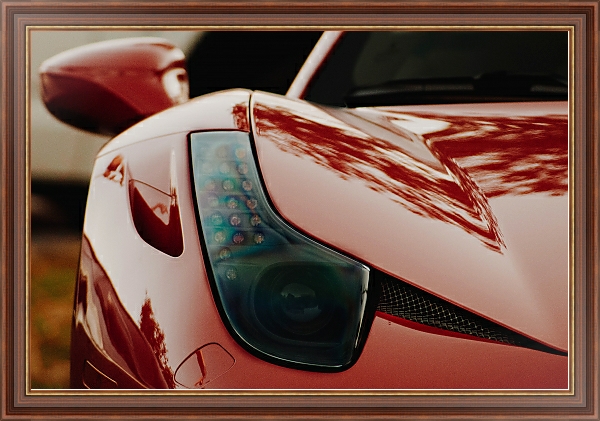 Постер Фара красного спортивного автомобиля с типом исполнения На холсте в раме в багетной раме 35-M719P-83