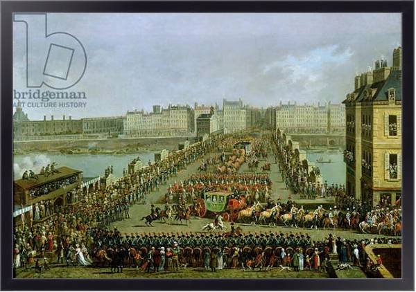 Постер The Imperial Procession Returning to Notre Dame for the Sacred Ceremony 1804, Crossing the Pont-Neuf с типом исполнения На холсте в раме в багетной раме 221-01