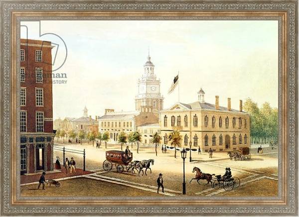 Постер State House, Philadelphia, engraved by Deroy с типом исполнения На холсте в раме в багетной раме 484.M48.310