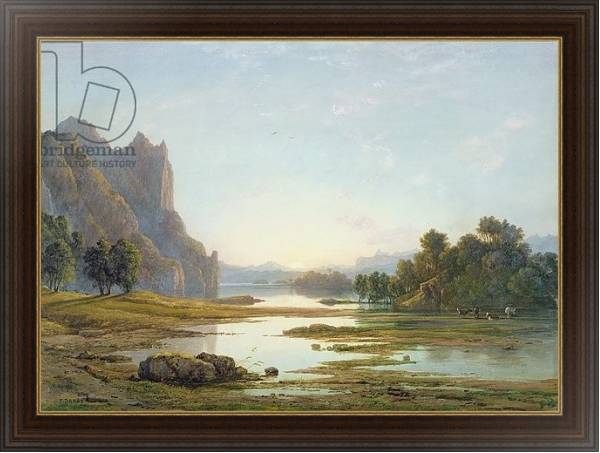 Постер Sunset over a River Landscape, c.1840 с типом исполнения На холсте в раме в багетной раме 1.023.151