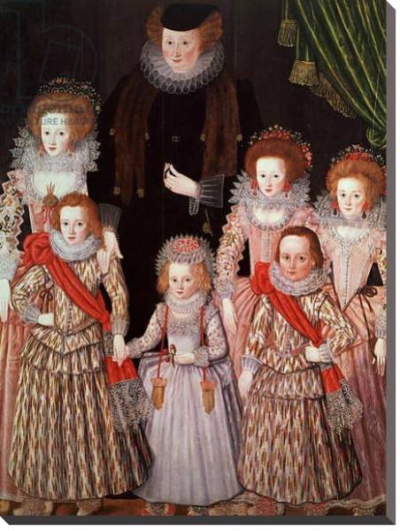 Постер The Tasburgh Group: Lettice Cressy, Lady Tasburgh of Bodney, Norfolk and her Children, c.1605 с типом исполнения На холсте без рамы