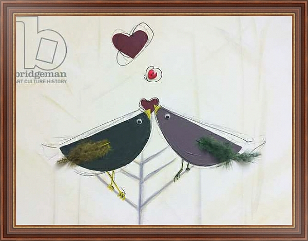 Постер Love birds, love hearts,, painting с типом исполнения На холсте в раме в багетной раме 35-M719P-83