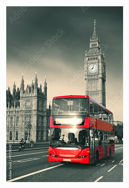 Постер Англия, Лондон. Современный красный автобус с типом исполнения На холсте в раме в багетной раме 221-03