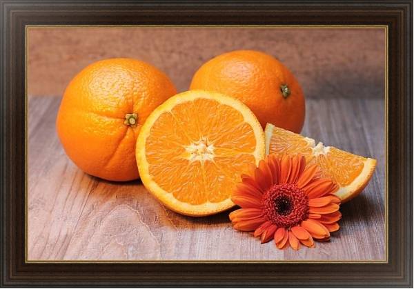 Постер Апельсины и оранжевая маргаритка с типом исполнения На холсте в раме в багетной раме 1.023.151