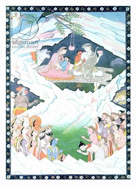 Постер The Holy Family of Shiva and Parvati on Mount Kailash с типом исполнения На холсте в раме в багетной раме 221-03