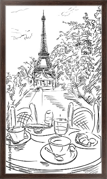 Постер Париж в Ч/Б рисунках #19 с типом исполнения На холсте в раме в багетной раме 221-02