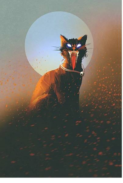 Постер Злая кошка на фоне луны с типом исполнения На холсте без рамы