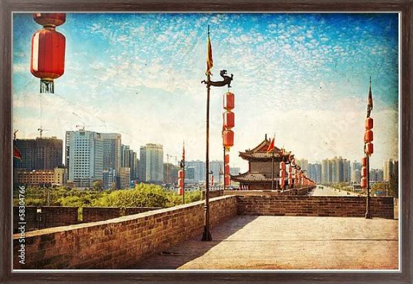 Постер Китай, Сиань. Древняя городская стена с типом исполнения На холсте в раме в багетной раме 221-02