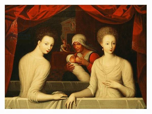 Постер Gabrielle d'Estrees and her sister, the Duchess of Villars с типом исполнения На холсте в раме в багетной раме 221-03