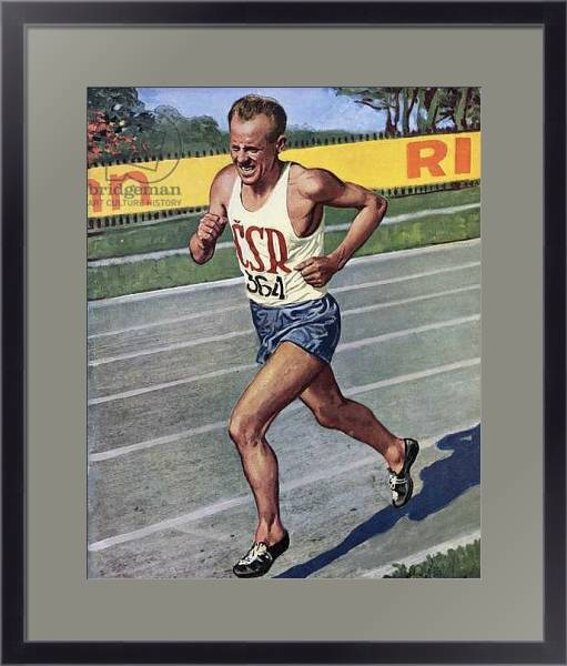 Постер Emil Zatopek of Czechoslovakia, Olympic Gold medalist in the 10,000 m. race at the 1948 London Olympics с типом исполнения Под стеклом в багетной раме 221-01