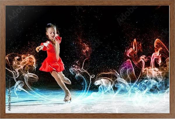 Постер Маленькая фигуристка в красном костюме на льду с типом исполнения На холсте в раме в багетной раме 1727.4310