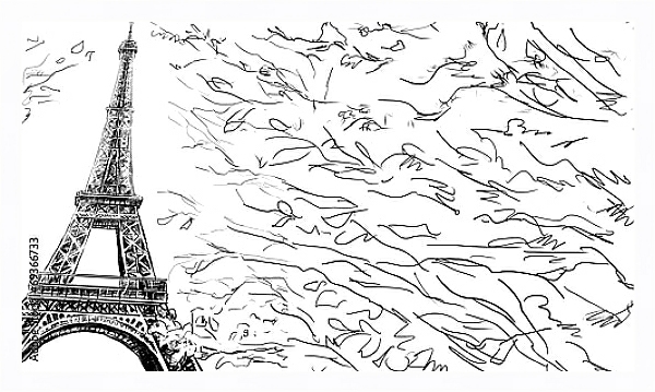 Постер Париж в Ч/Б рисунках #16 с типом исполнения На холсте в раме в багетной раме 221-03