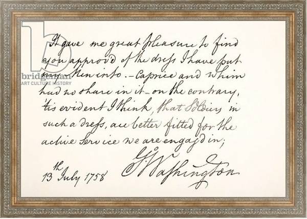 Постер Handwriting and signature of George Washington, 1758 с типом исполнения На холсте в раме в багетной раме 484.M48.310