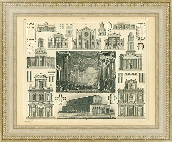 Постер Архитектура №14: церковь Мадлен в Париже, Франция 1 с типом исполнения Акварель в раме в багетной раме 484.M48.725