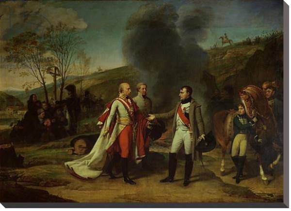 Постер Meeting between Napoleon I and Francis I after the Battle of Austerlitz, 4th December 1805 с типом исполнения На холсте без рамы