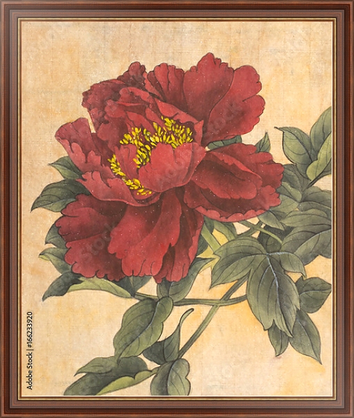 Постер Красный пион в ретро-стиле с типом исполнения На холсте в раме в багетной раме 35-M719P-83