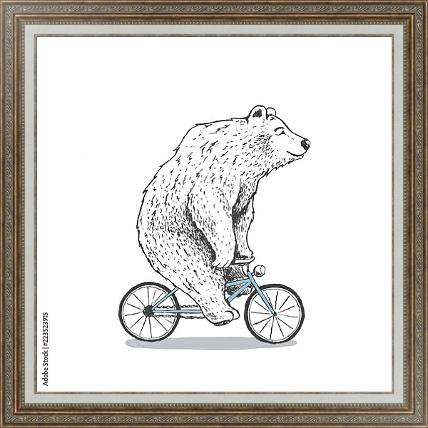 Постер Белый медведь на велосипеде с типом исполнения На холсте в раме в багетной раме 595.M52.330