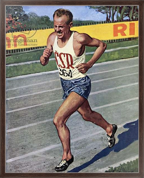Постер Emil Zatopek of Czechoslovakia, Olympic Gold medalist in the 10,000 m. race at the 1948 London Olympics с типом исполнения На холсте в раме в багетной раме 221-02