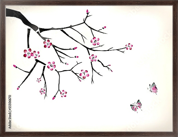 Постер Ветка сакуры #15 с типом исполнения На холсте в раме в багетной раме 221-02