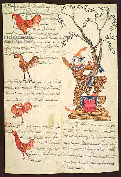 Постер CBL Thi 1302 Two pages illustrating the Year of the Cockerel, from a fortune-telling manual, c.1840 с типом исполнения На холсте без рамы