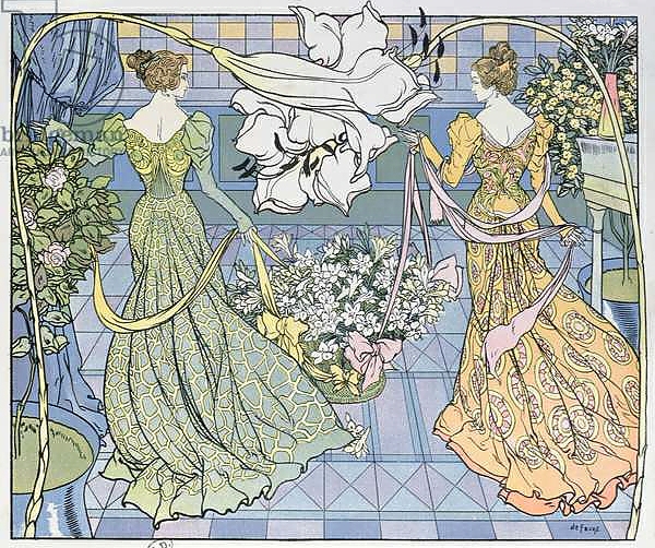 Постер Women surrounded by flowers, c. 1900 с типом исполнения На холсте без рамы