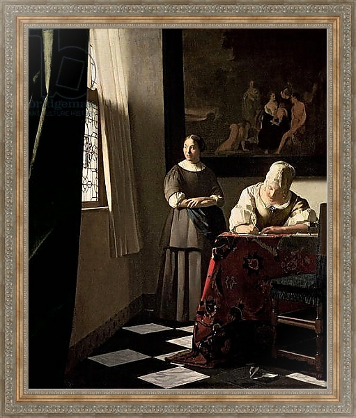 Постер Lady writing a letter with her Maid, c.1670 с типом исполнения На холсте в раме в багетной раме 484.M48.310