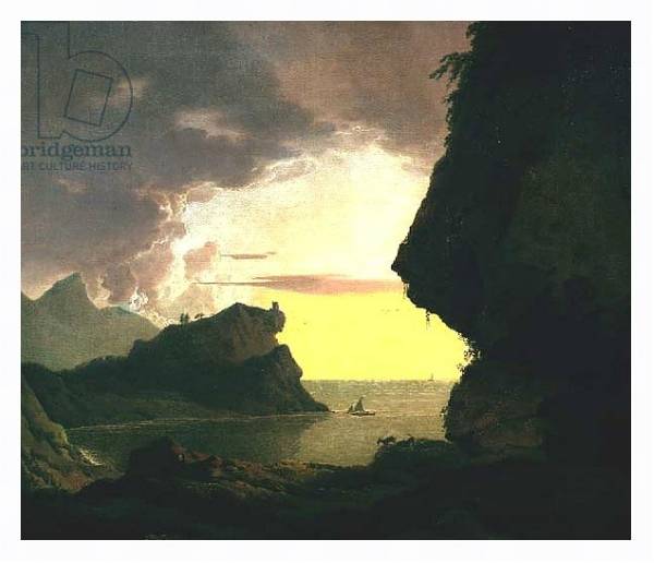 Постер Sunset on the Coast near Naples, c.1785-90 с типом исполнения На холсте в раме в багетной раме 221-03