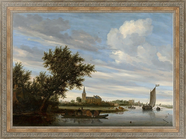 Постер River View with Church and Ferry с типом исполнения На холсте в раме в багетной раме 484.M48.310