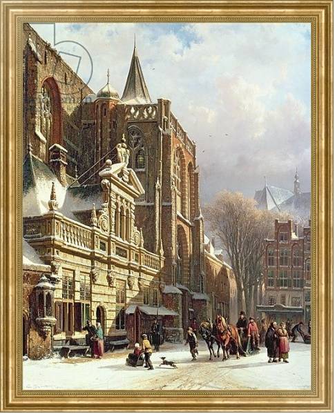 Постер View of the Hoofdwacht and the Grote Kerk, Zwolle с типом исполнения На холсте в раме в багетной раме NA033.1.051