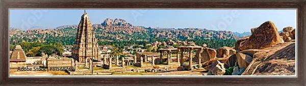 Постер Панорама храма Вирупакша, Хампи, Индия с типом исполнения На холсте в раме в багетной раме 221-02