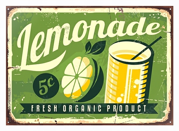 Постер Ретро-плакат с лимонадом с типом исполнения На холсте в раме в багетной раме 221-03