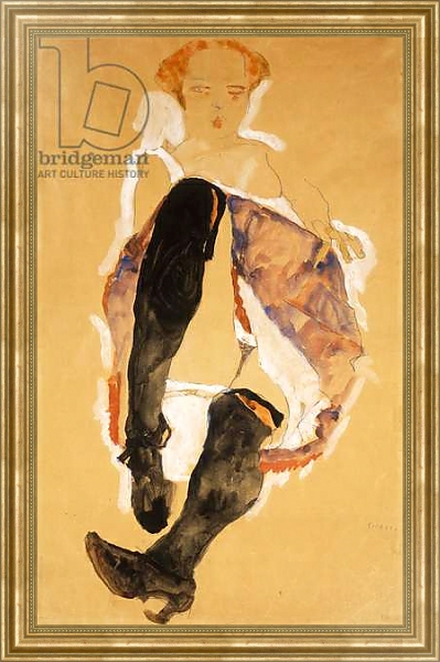 Постер Seated woman with Black Stockings; Sitzendes Madchen mit Schwarzen Strumpfen, 1911 с типом исполнения На холсте в раме в багетной раме NA033.1.051