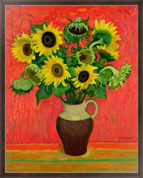 Постер Sunflowers on a Red Background с типом исполнения На холсте в раме в багетной раме 221-02