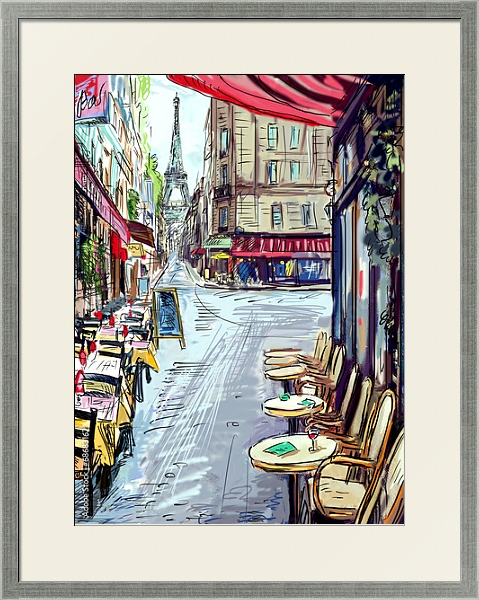 Постер Париж. Уличные кафе с типом исполнения Под стеклом в багетной раме 1727.2510