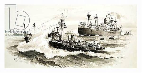 Постер Unidentified ship and pilits boat с типом исполнения На холсте в раме в багетной раме 221-03