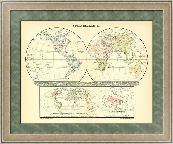 Постер Лингвистическая карта мира с типом исполнения Акварель в раме в багетной раме 485.M40.584