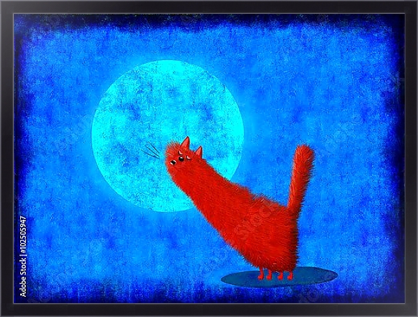 Постер Красный кот воет на луну с типом исполнения На холсте в раме в багетной раме 221-01