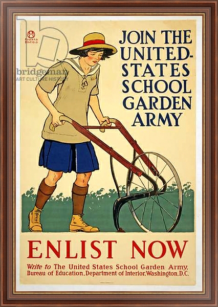 Постер Join the United States School Garden Army - Enlist now, 1918 с типом исполнения На холсте в раме в багетной раме 35-M719P-83
