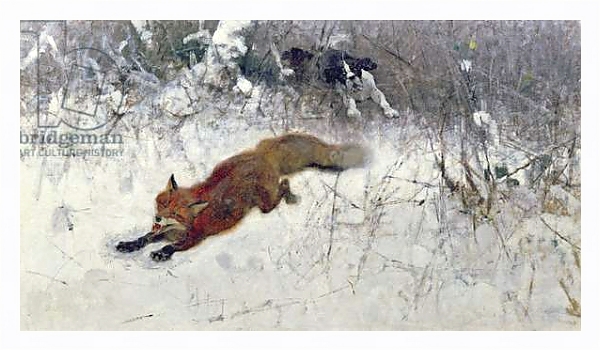 Постер Fox Being Chased through the Snow с типом исполнения На холсте в раме в багетной раме 221-03