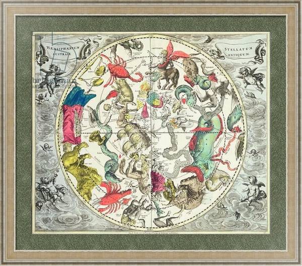 Постер Map of the Southern Hemisphere, from 'The Celestial Atlas, 1660-61 с типом исполнения Акварель в раме в багетной раме 485.M40.584