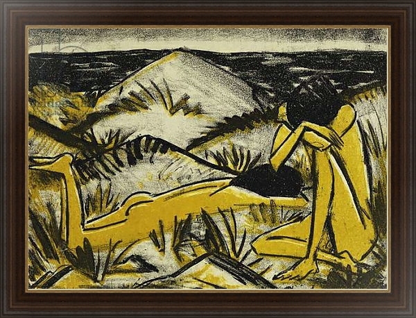 Постер Dunes One Sitting and Girl Lying Down; Ein in Dunen Sitzendes und ein Liegendes Madchen, 1920-24 с типом исполнения На холсте в раме в багетной раме 1.023.151