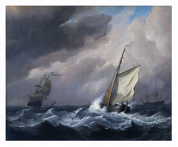 Постер Малый голландский корабль бейдевинд в сильный бриз с типом исполнения На холсте в раме в багетной раме 221-03